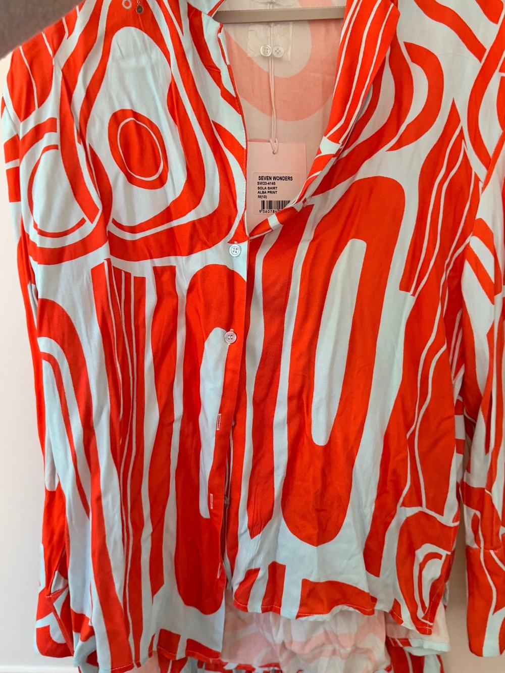 Seven Wonders Women's Orange & White Printed Button-Down Blouse